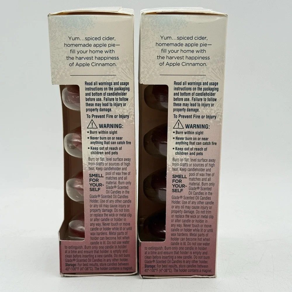 GLADE Scented Oil Candle Refills Apple Cinnamon 2‎ Boxes 8 Candles New Sealed